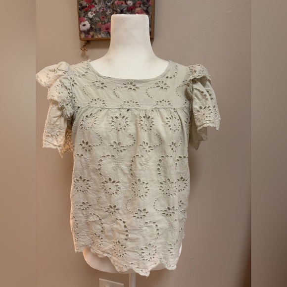 Industry Republic Clothing Mint Green Eyelet Puff Sleeve Top Women’s Medium - Picture 1 of 6